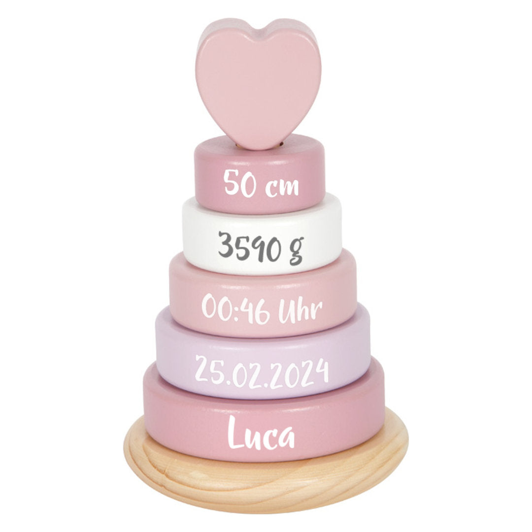 Tour de piles personnalisée rose - Cadeau de naissance | par Schmatzepuffer