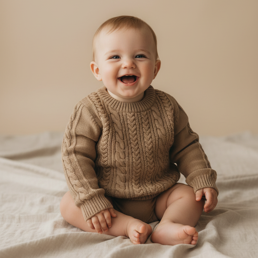 Pull en maille « Noyer » beige, taille 98-104 | Leevje
