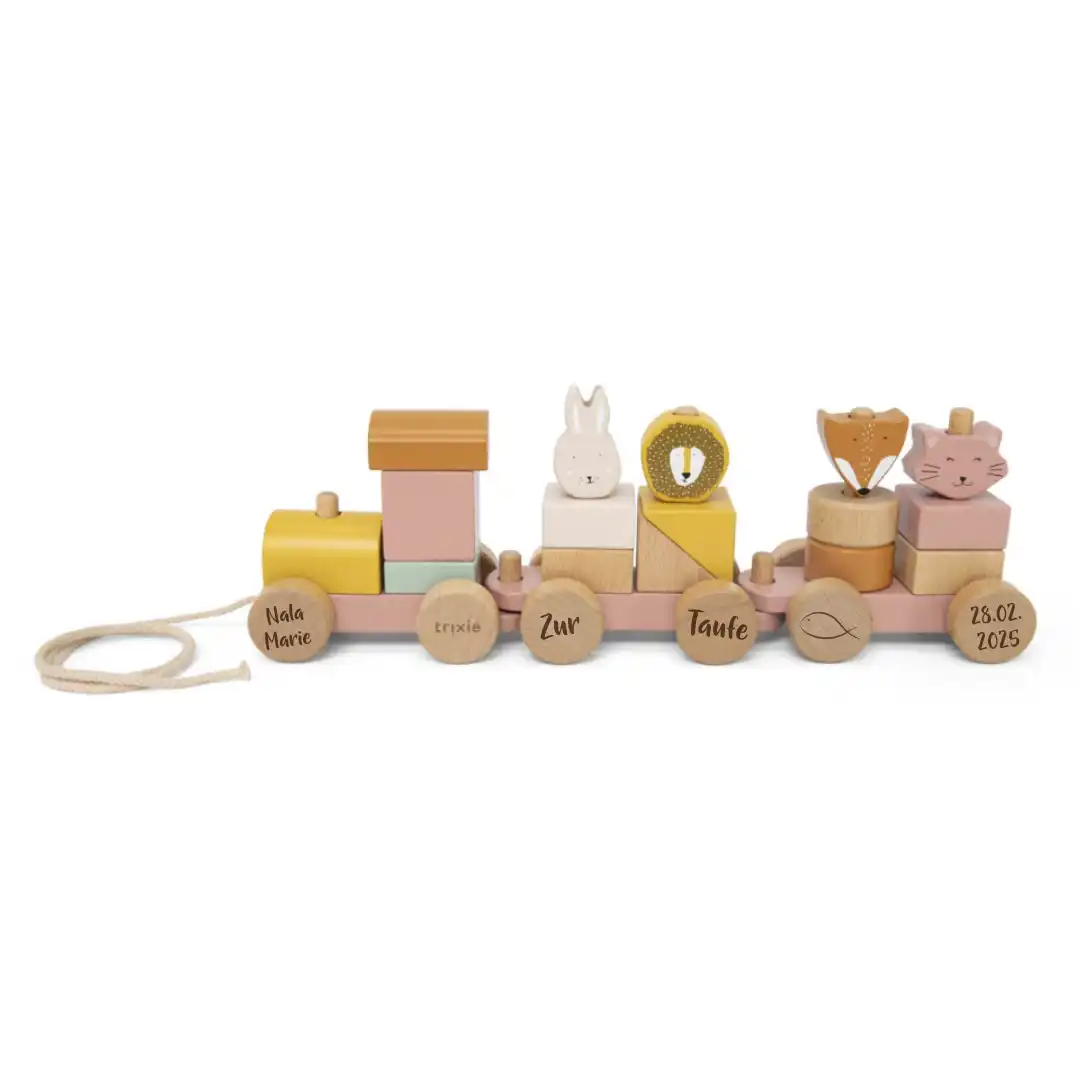 Train personnalisé en bois animaux Femme Chat – Cadeau de baptême | Schmatzepuffer