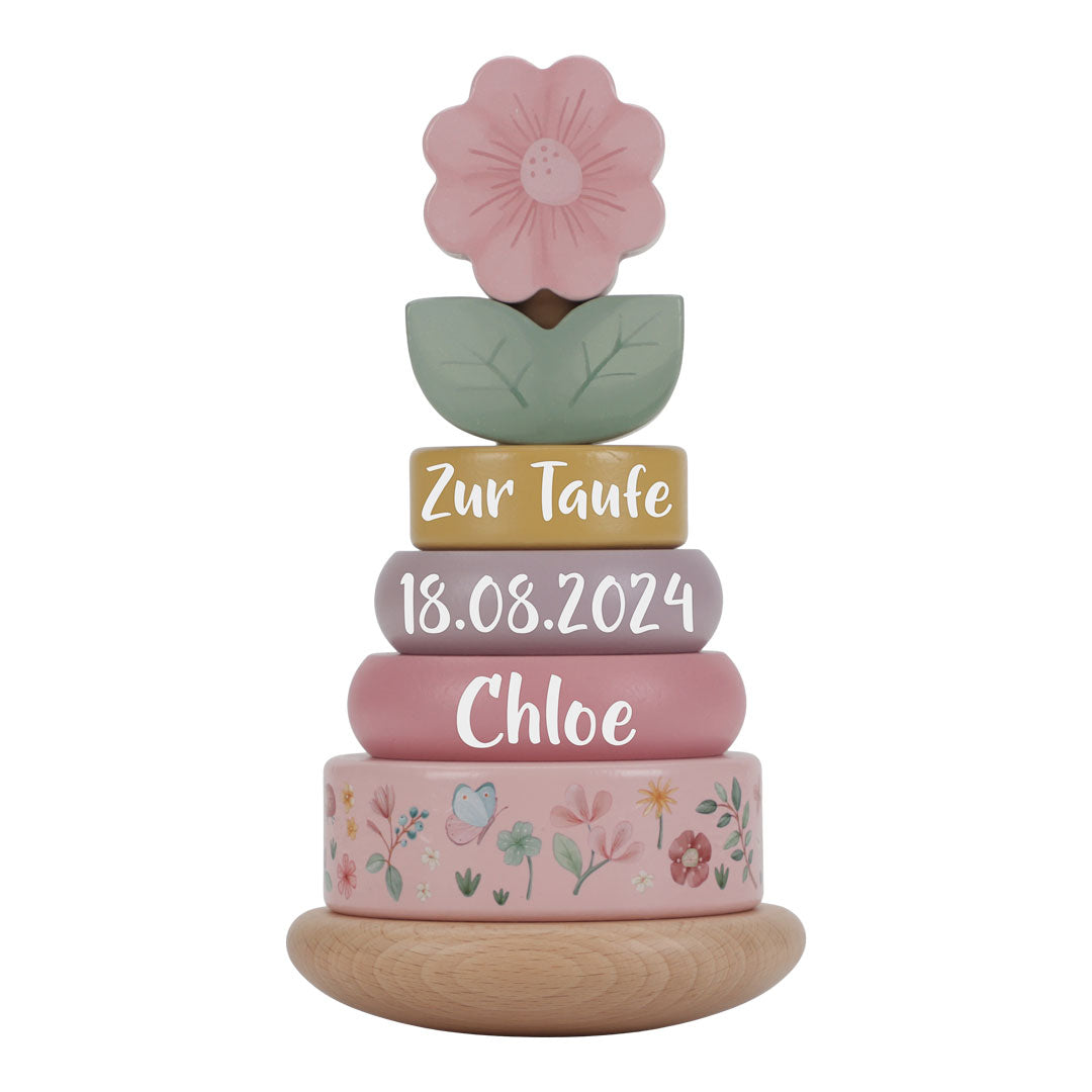Tour de cubes à empiler en bois Fairy Garden "Pour un baptême"