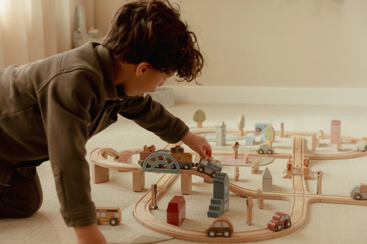 Grand Set XL de train en bois – 113 pièces | Schmatzepuffer