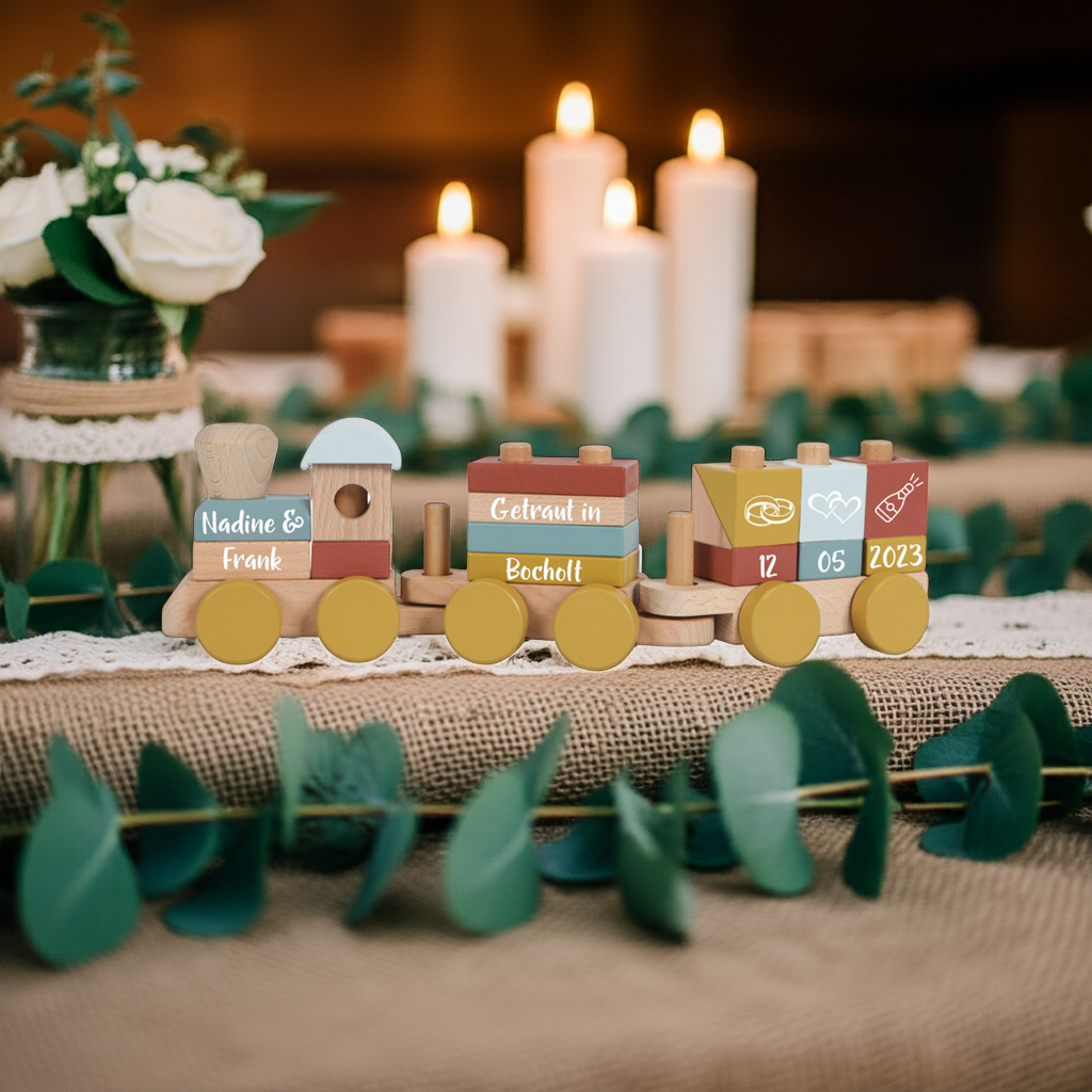 Personalized Wooden Train Pure & Nature – Wedding Gift with Names