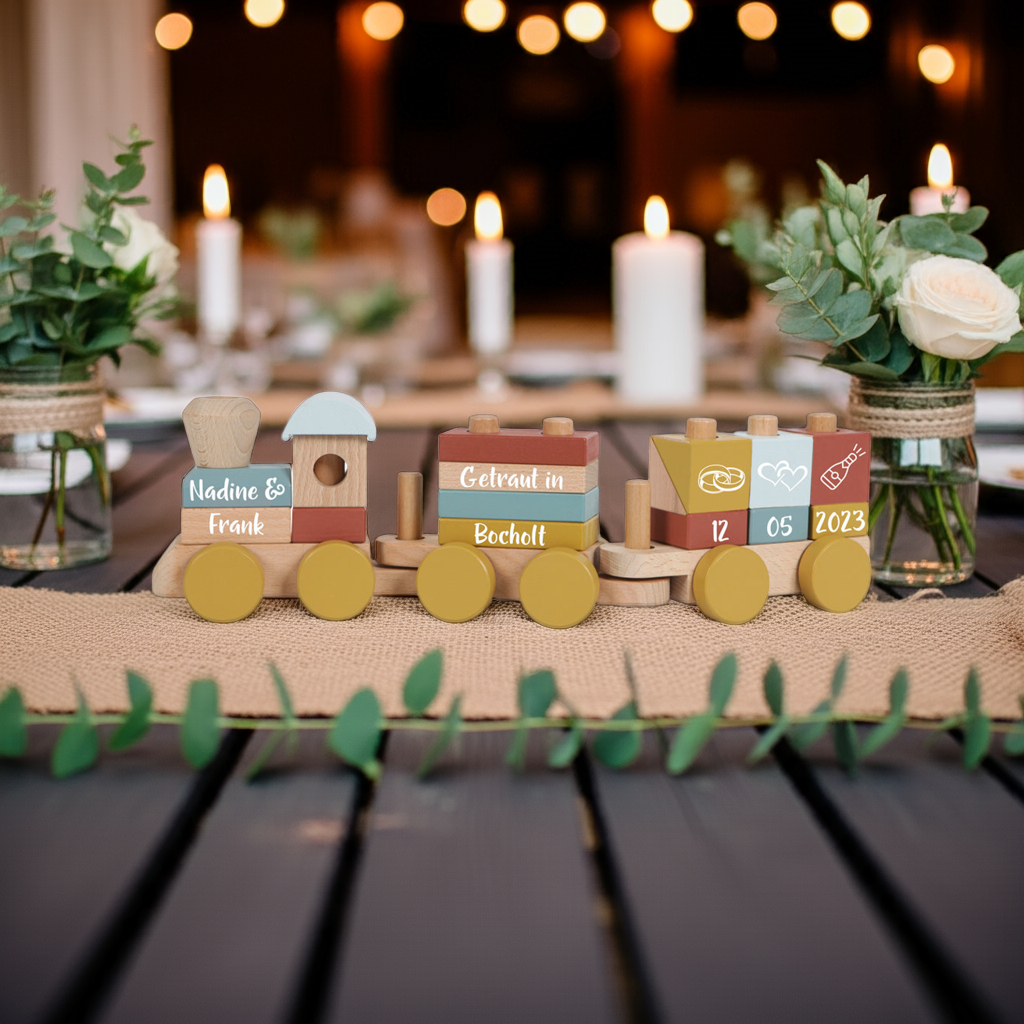 Personalized Wooden Train Pure & Nature – Wedding Gift with Names