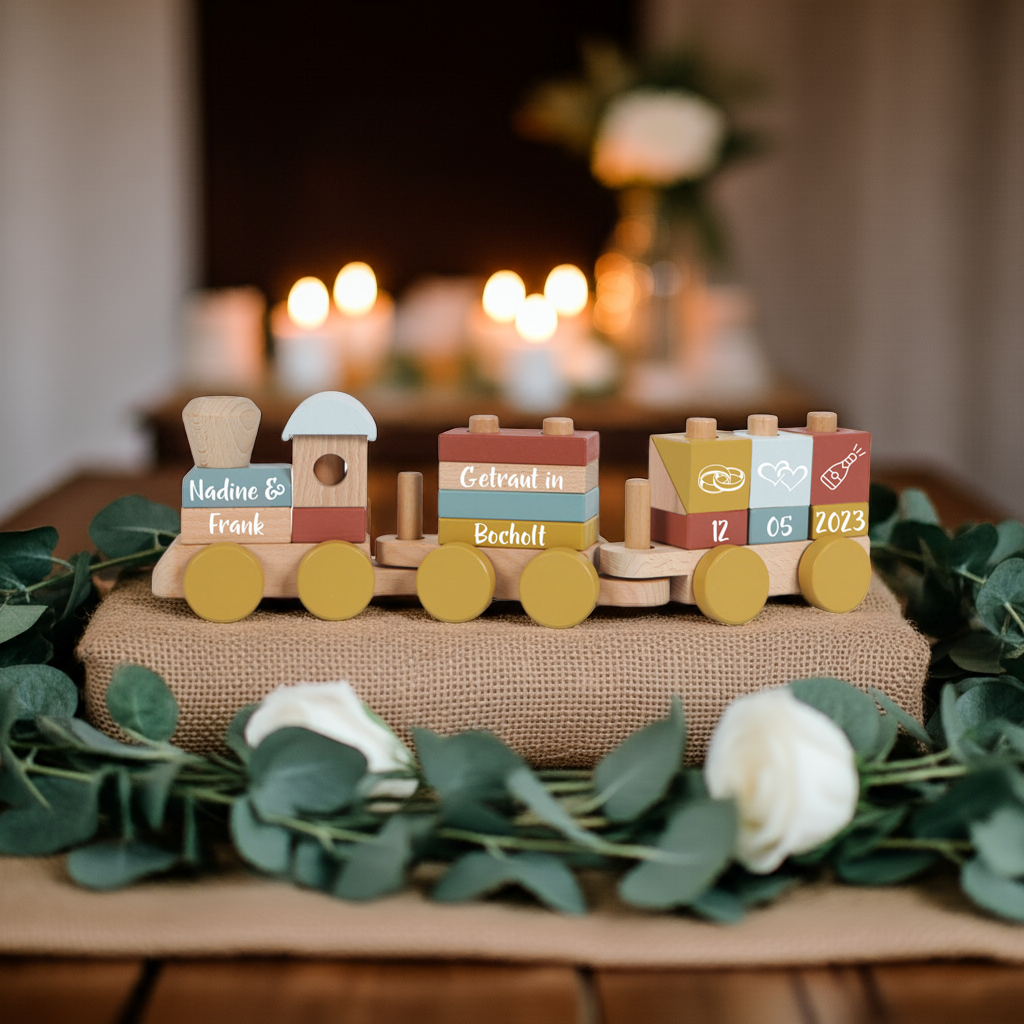 Personalized Wooden Train Pure & Nature – Wedding Gift with Names