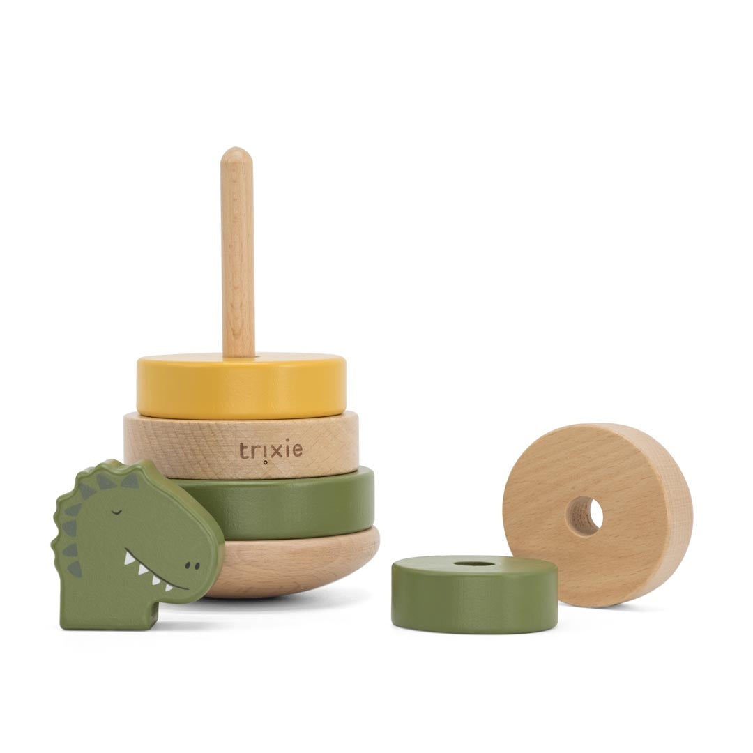Personalisierter Holz Stapelturm Herr Dino – Geschenk zur Geburt | Schmatzepuffer