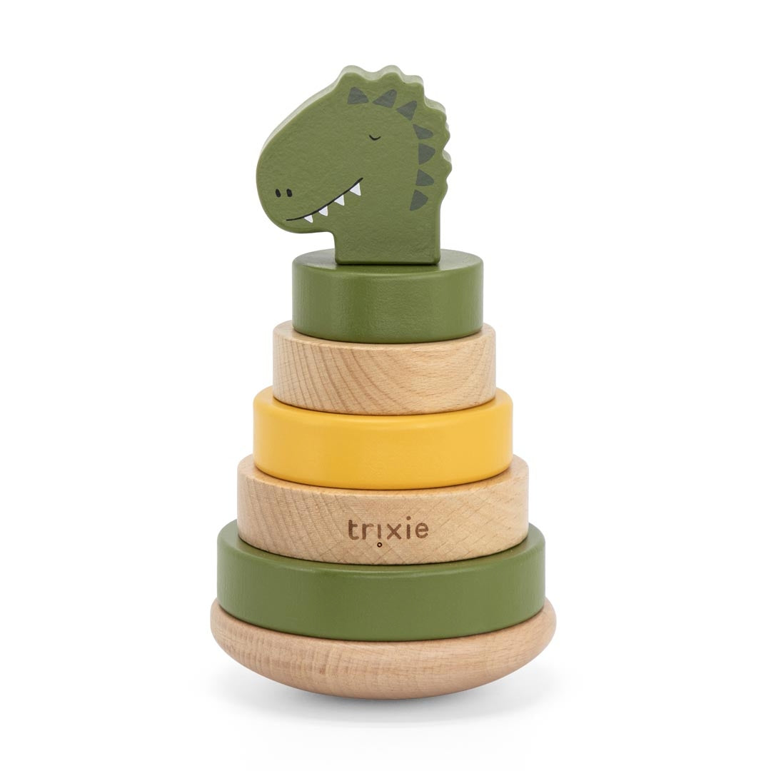 Personalisierter Holz Stapelturm Herr Dino – Geschenk zur Geburt | Schmatzepuffer