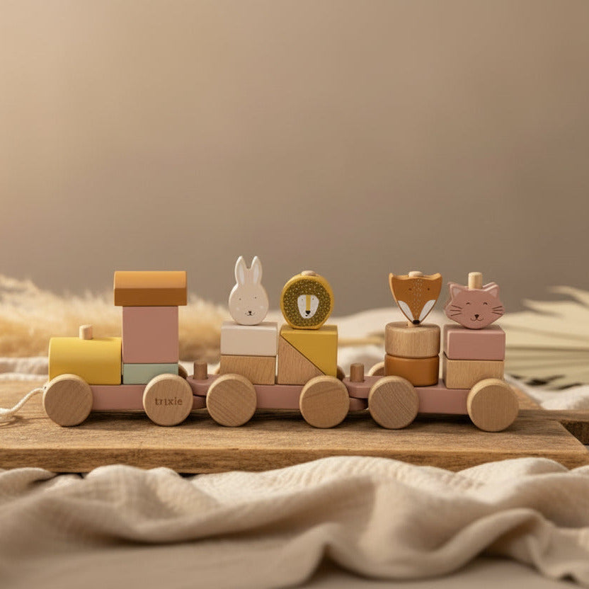 Personalized Wooden Animal Train Cat – Gift for Birth | Schmatzepuffer