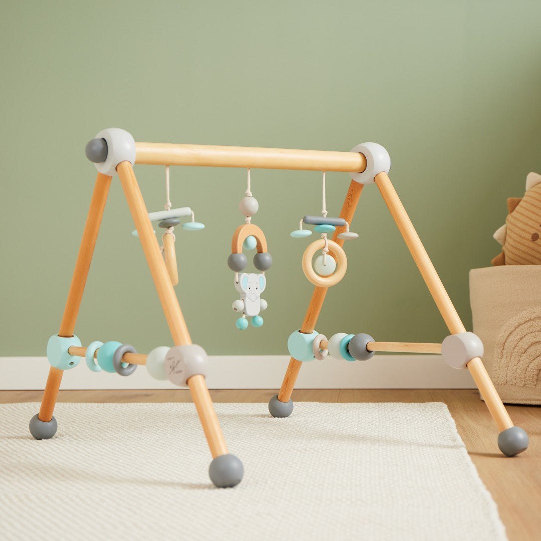 Spielbogen Elefant aus Holz für Babys | Schmatzepuffer