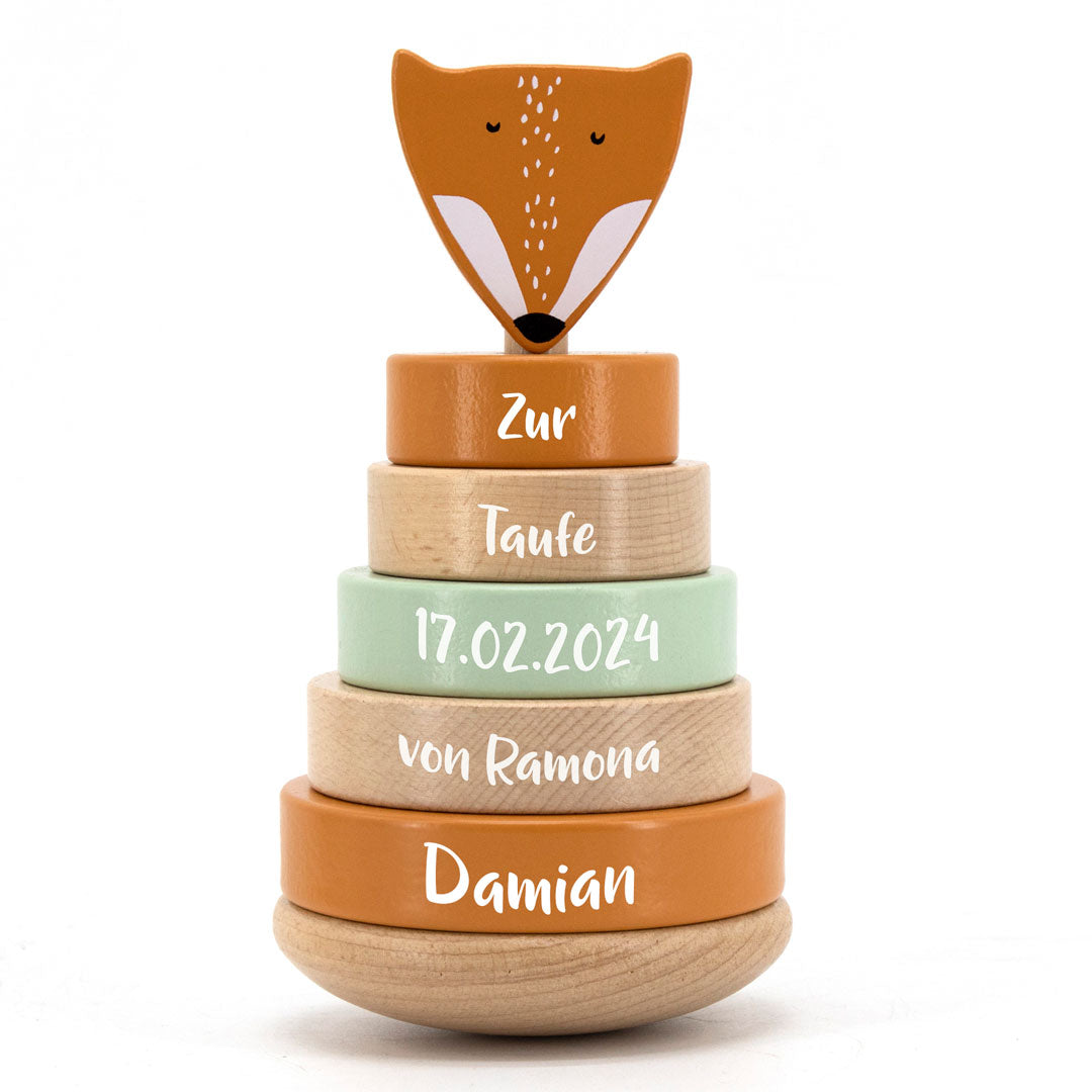 Stapelturm Holz Herr Fuchs – Geschenk zur Taufe | Schmatzepuffer