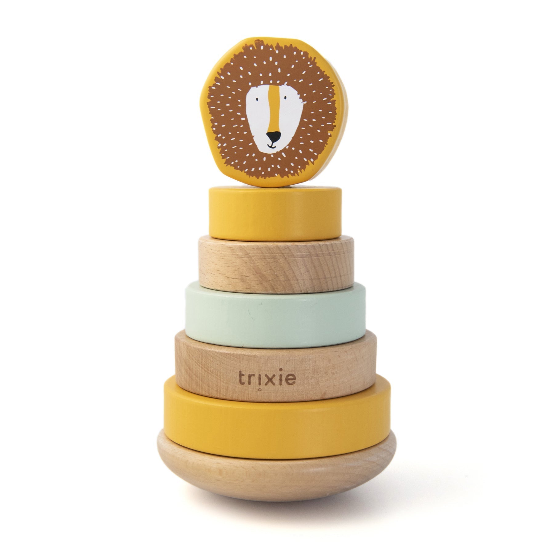 Tour à empiler en bois Monsieur Lion – Cadeau de baptême | Schmatzepuffer