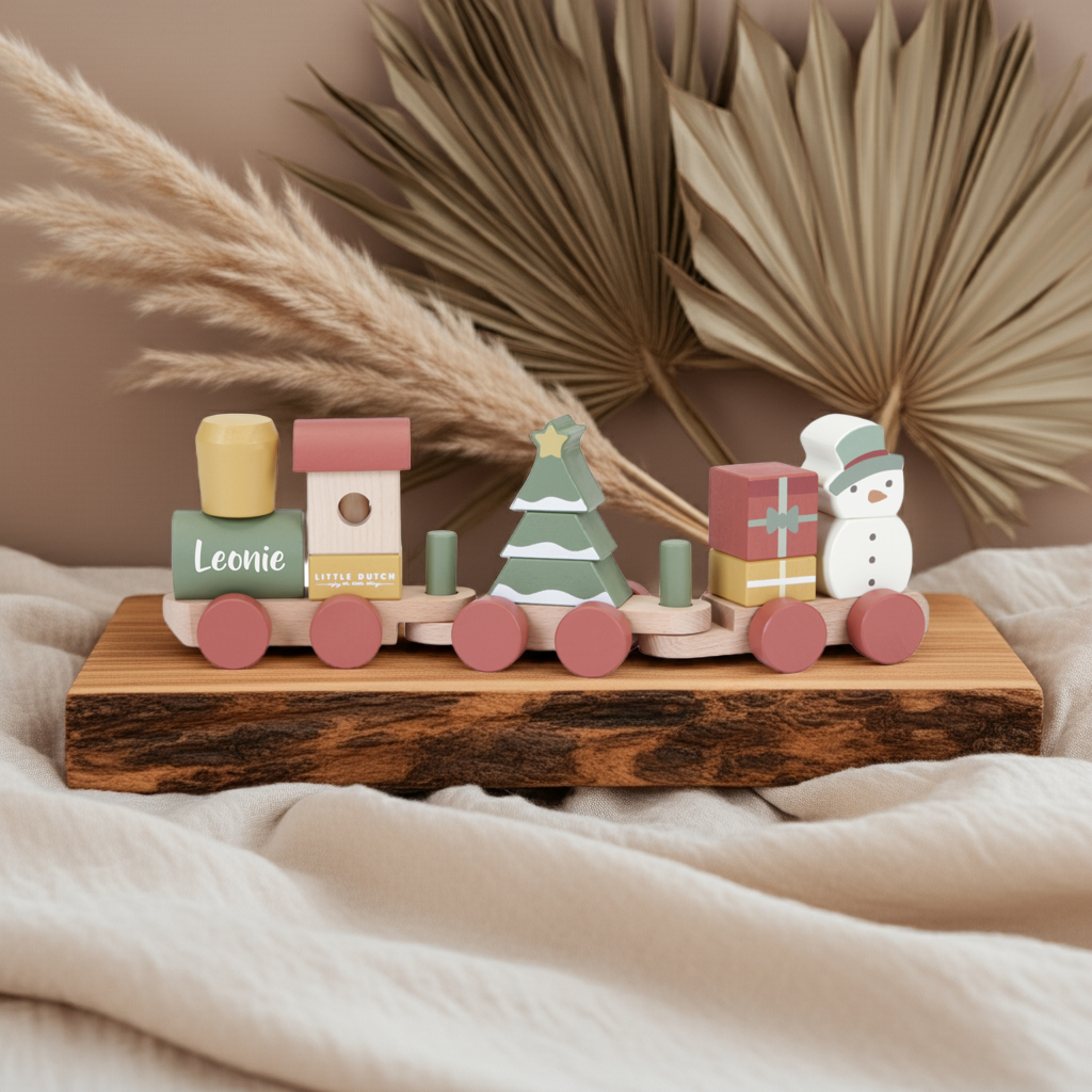 Personalisierter Holz-Zug Weihnachten – Geschenk zur Geburt