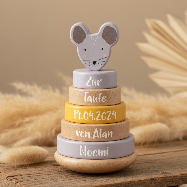 Wooden Stacking Tower Ms. Mouse – Christening Gift | Schmatzepuffer