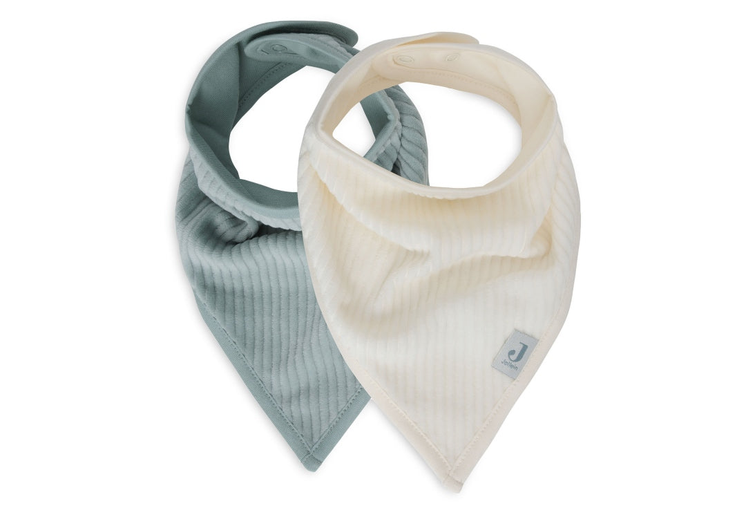 Lot de 2 bavoirs bandana en velours côtelé, vert d'eau/ivoire | Jollein