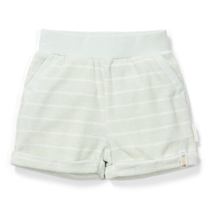 Kurze Frottée Hose Grün gestreift für Babys und Kinder