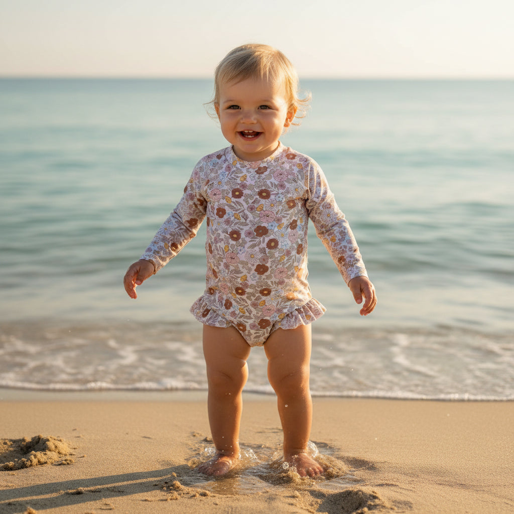 Maillot de bain à manches longues avec volants pour enfants