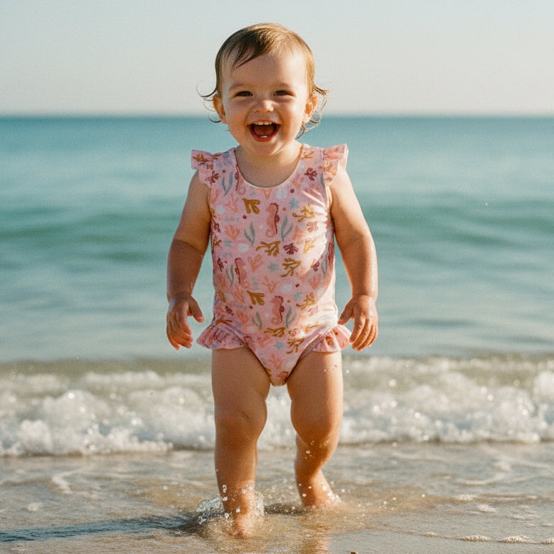 Ruffled Swimsuit Ocean Dreams Pink | Little Dutch
