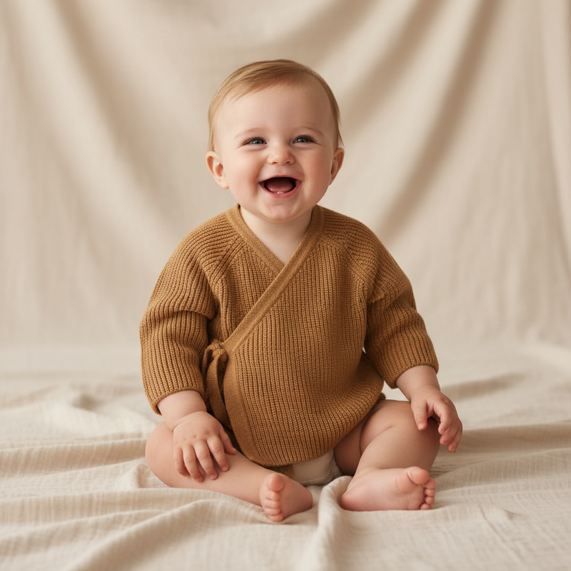 Cardigan cache-cœur essentiel aux amandes | Little Dutch