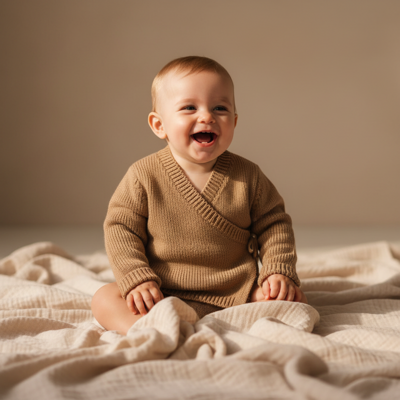 Cardigan cache-cœur en tricot, marron | Little Dutch