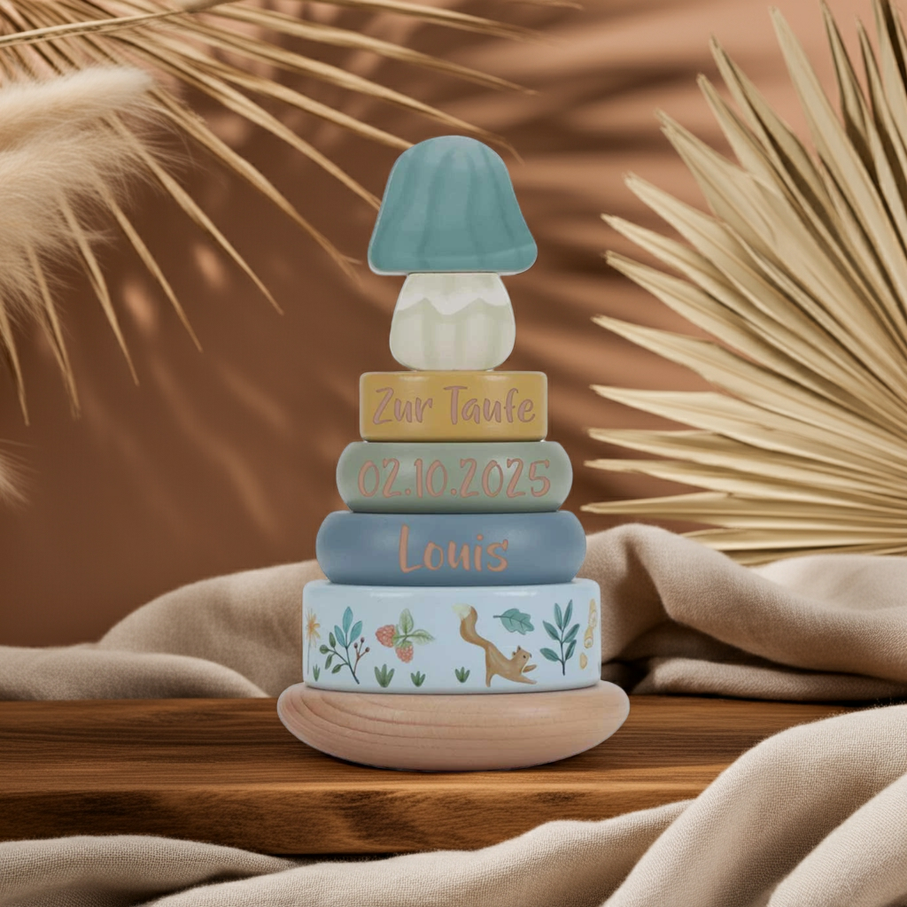 Tour à empiler en bois avec anneaux « For Baptism » | Little Dutch