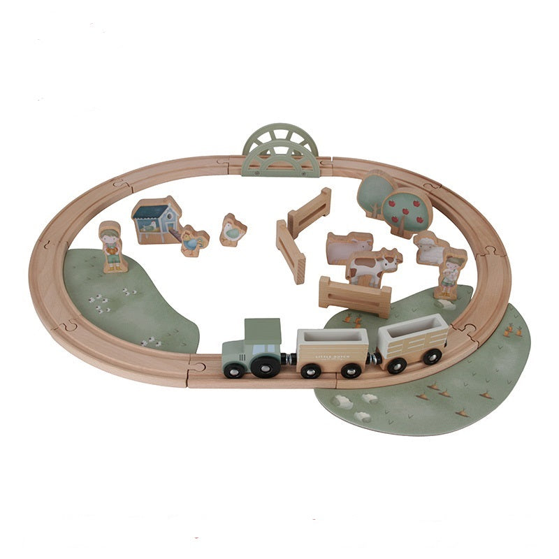 Circuit de train en bois Little Farm – Jouet en bois créatif pour enfants