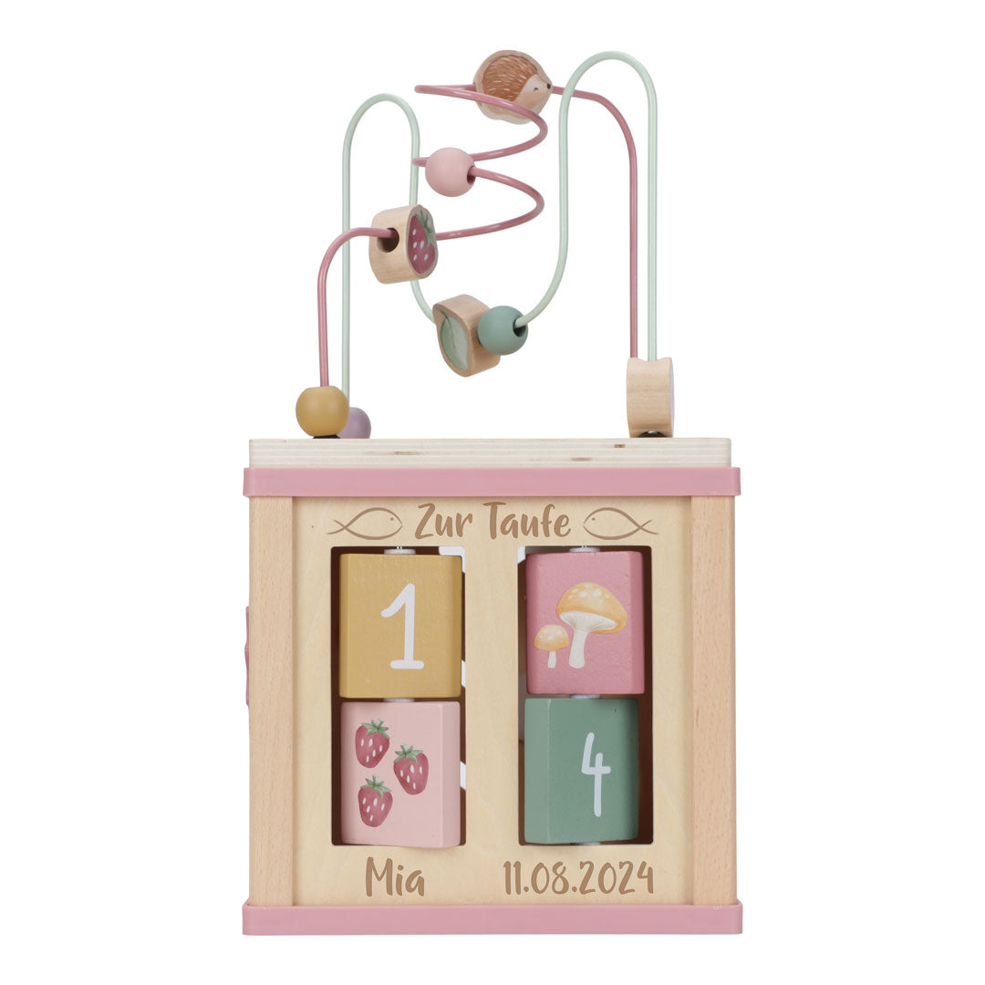 Cube d'activités Jardin des Fées en bois – Cadeau de baptême | Schmatzepuffer
