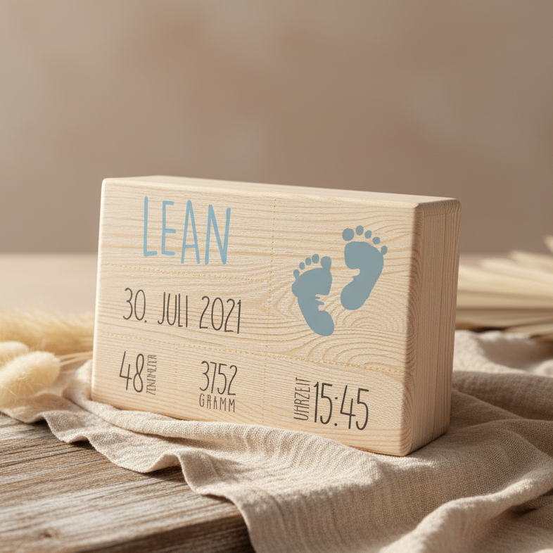 Boîte à souvenirs - Bois naturel - Personnalisée pour une naissance | Schmatzepuffer