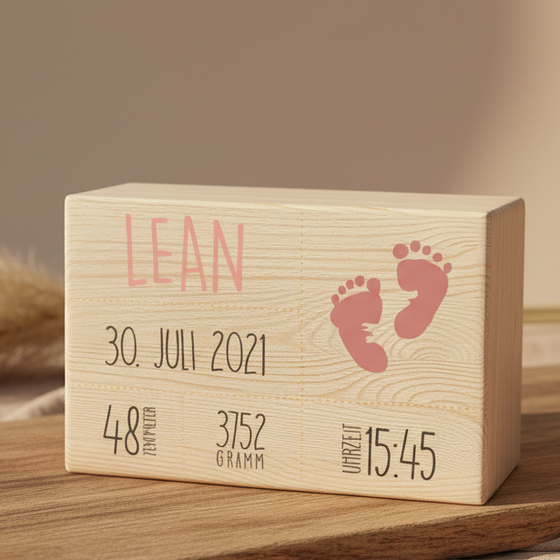 Boîte à souvenirs - Bois naturel - Personnalisée pour une naissance | Schmatzepuffer