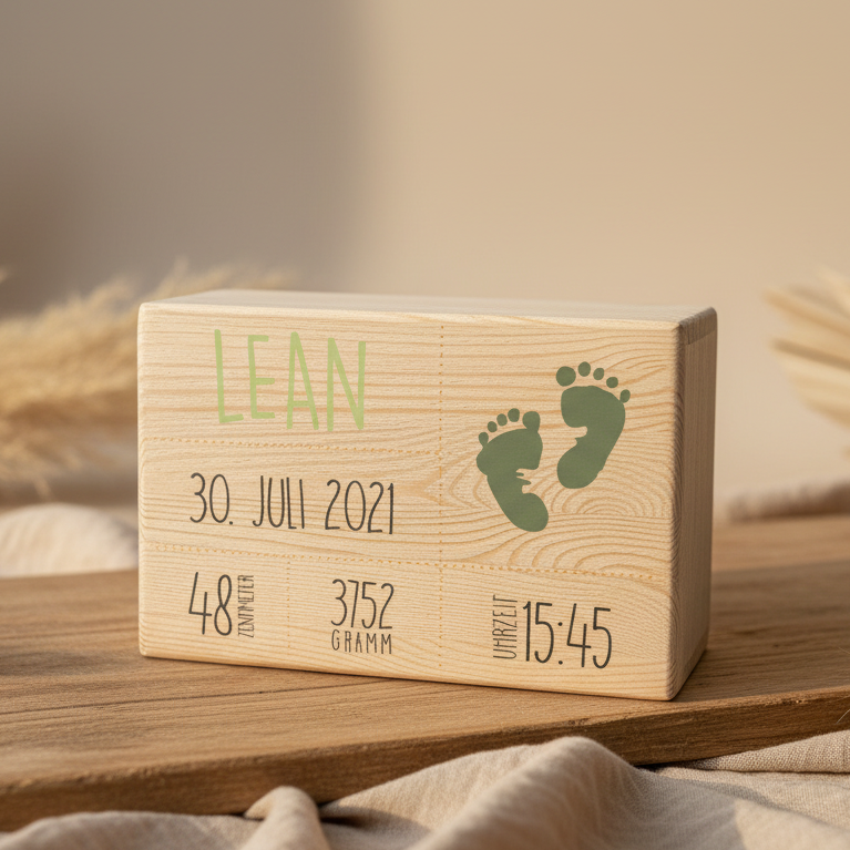 Boîte à souvenirs - Bois naturel - Personnalisée pour une naissance | Schmatzepuffer