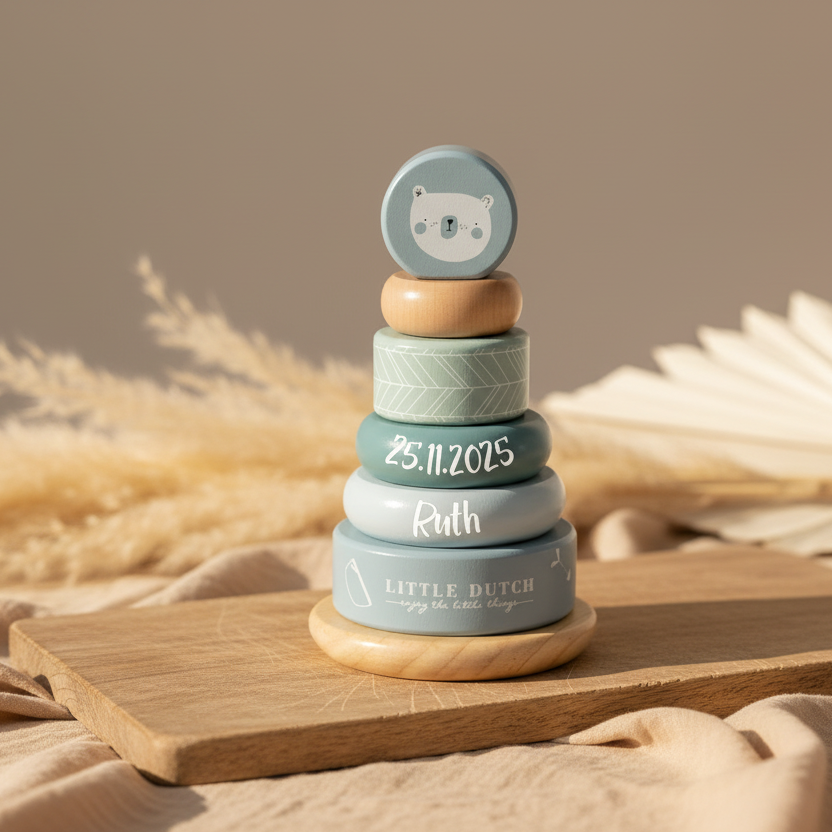 Tour à empiler personnalisable Adventure bleue – Cadeau de naissance | Schmatzepuffer