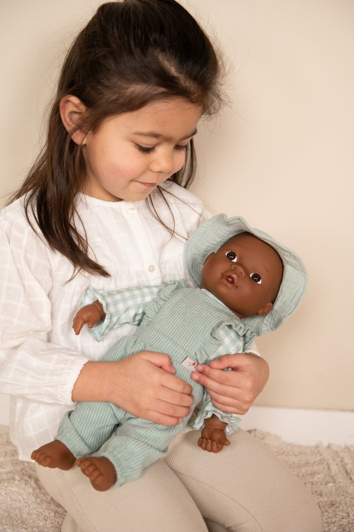 Personalisierte Puppenkleidung mit Namen – Grün Set für Puppen 33–36 cm