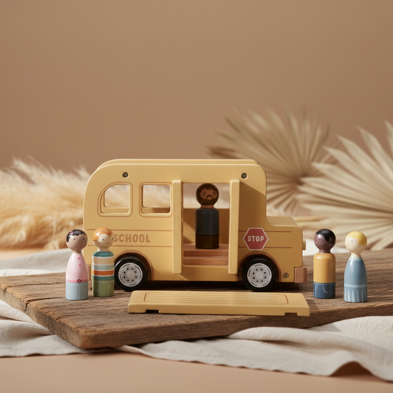 Autobus scolaire en bois pour enfants – jeu de rôle imaginatif
