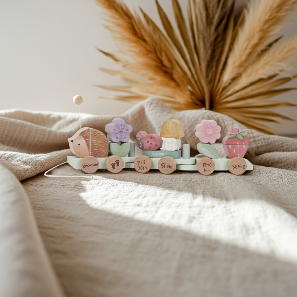 Wooden Train Hedgehog Fairy Garden "For Birth" | Little Dutch