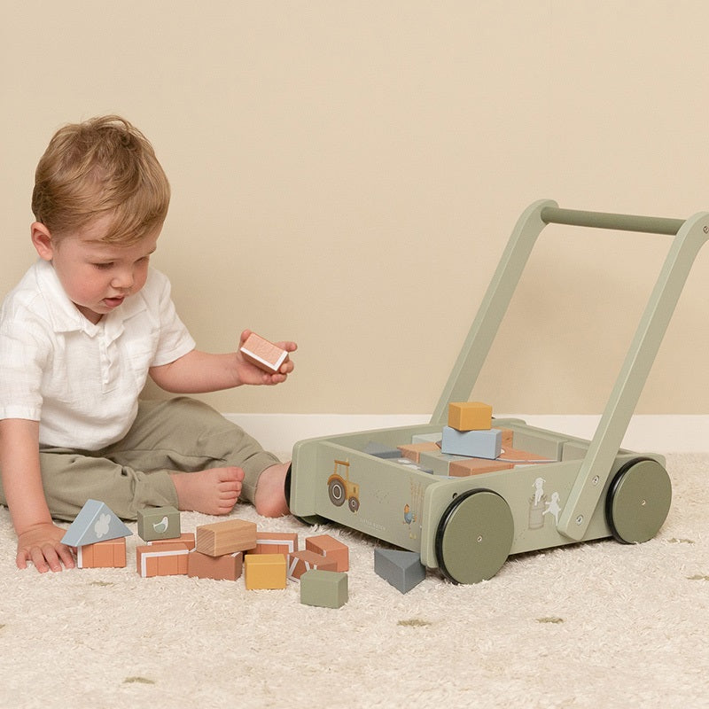 Chariot de marche avec blocs de construction Little Farm – Cadeau pour le 1er anniversaire