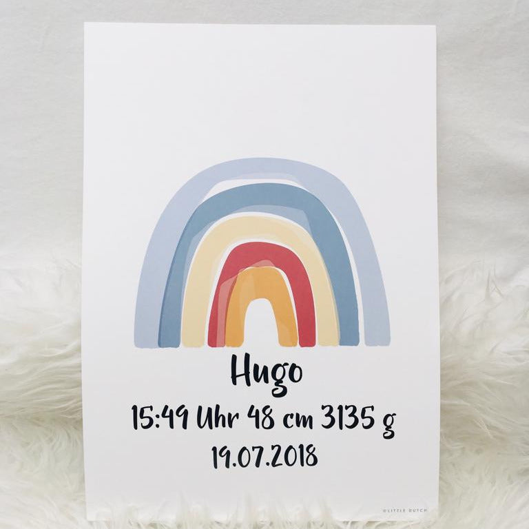 Personalisiertes Poster zur Geburt mit Name – Regenbogen Babyzimmer Deko