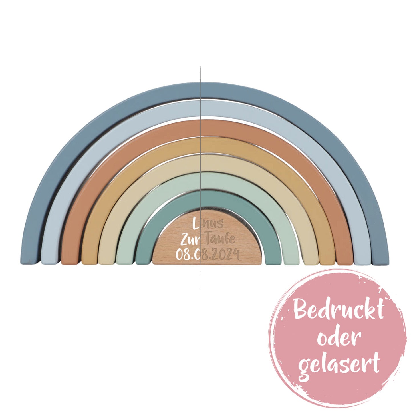 Personalisierter Stapelturm Regenbogen Forest Friends - Geschenk zur Taufe