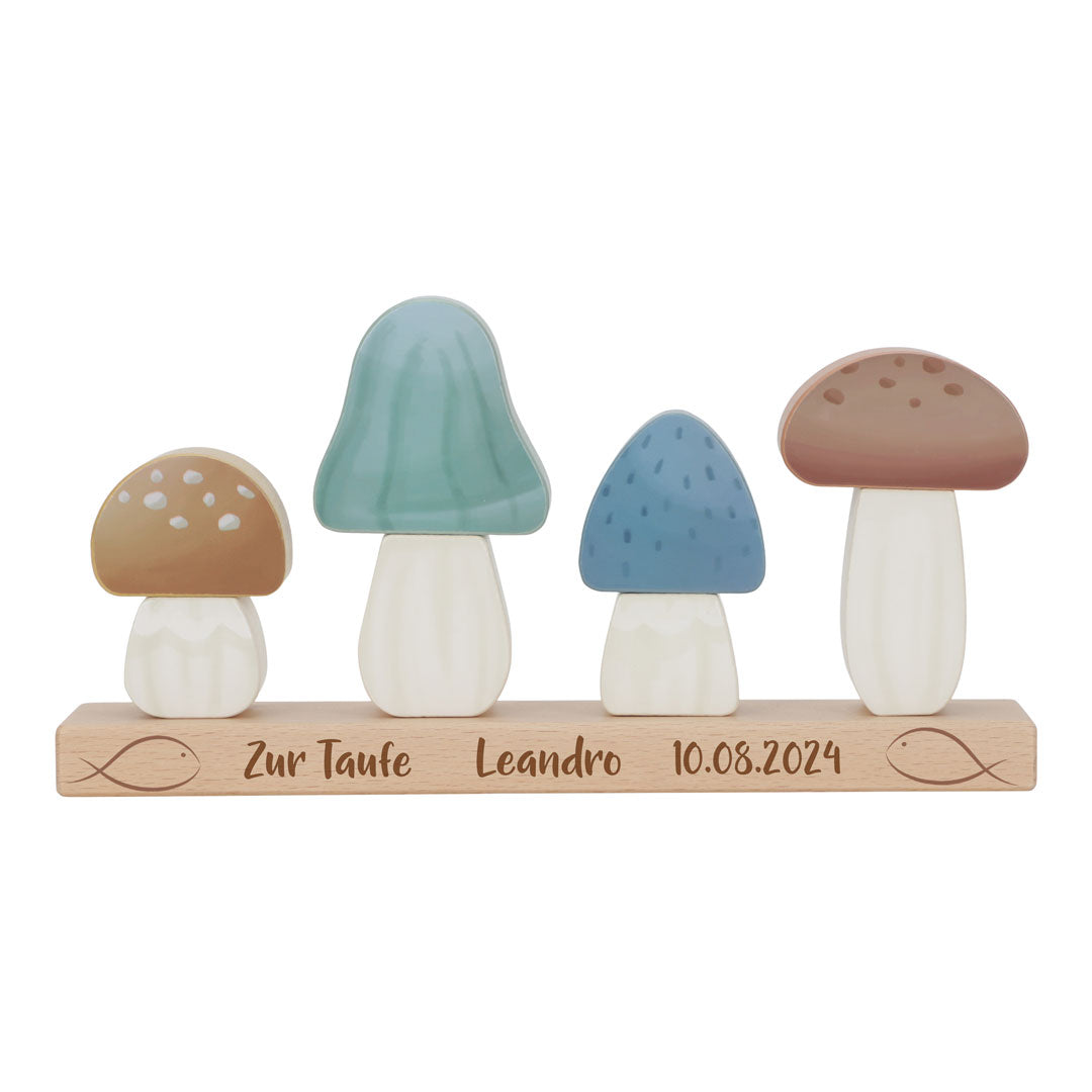 Personalisierte Stapel-Pilze Forest Friends – Geschenk zur Taufe | Schmatzepuffer