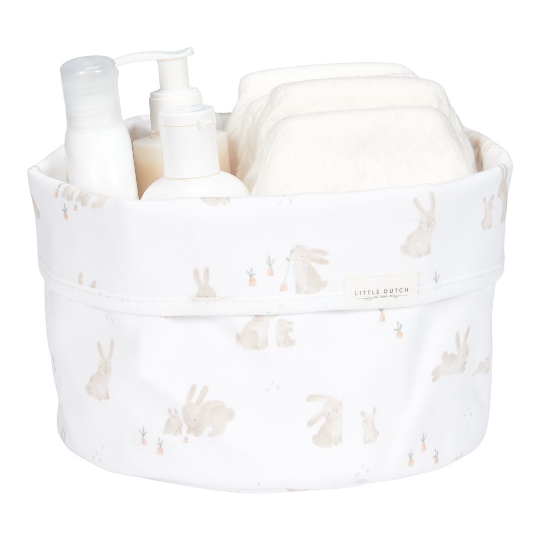 Panier de toilette personnalisé Bébé Lapin avec prénom – Rond en coton