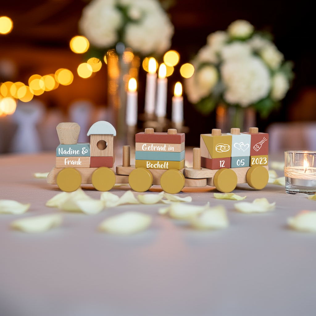 Personalized Wooden Train Pure & Nature – Wedding Gift with Names
