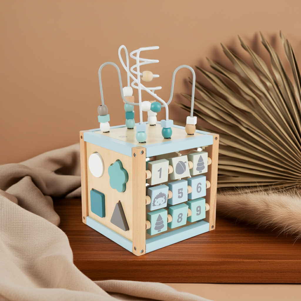 Cube d'activités animaux de la forêt en bois | bieco