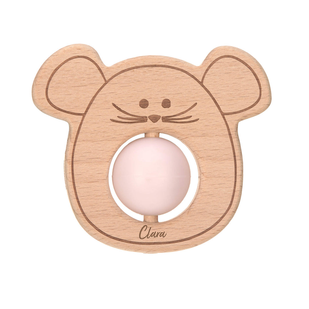 Jouet de préhension avec aide à la dentition – Souris, naturel/rose | Lässig