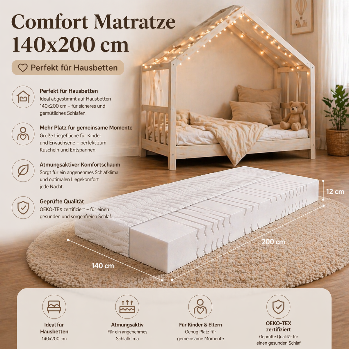 Comfort Schaummatratze H3 140 × 200 cm