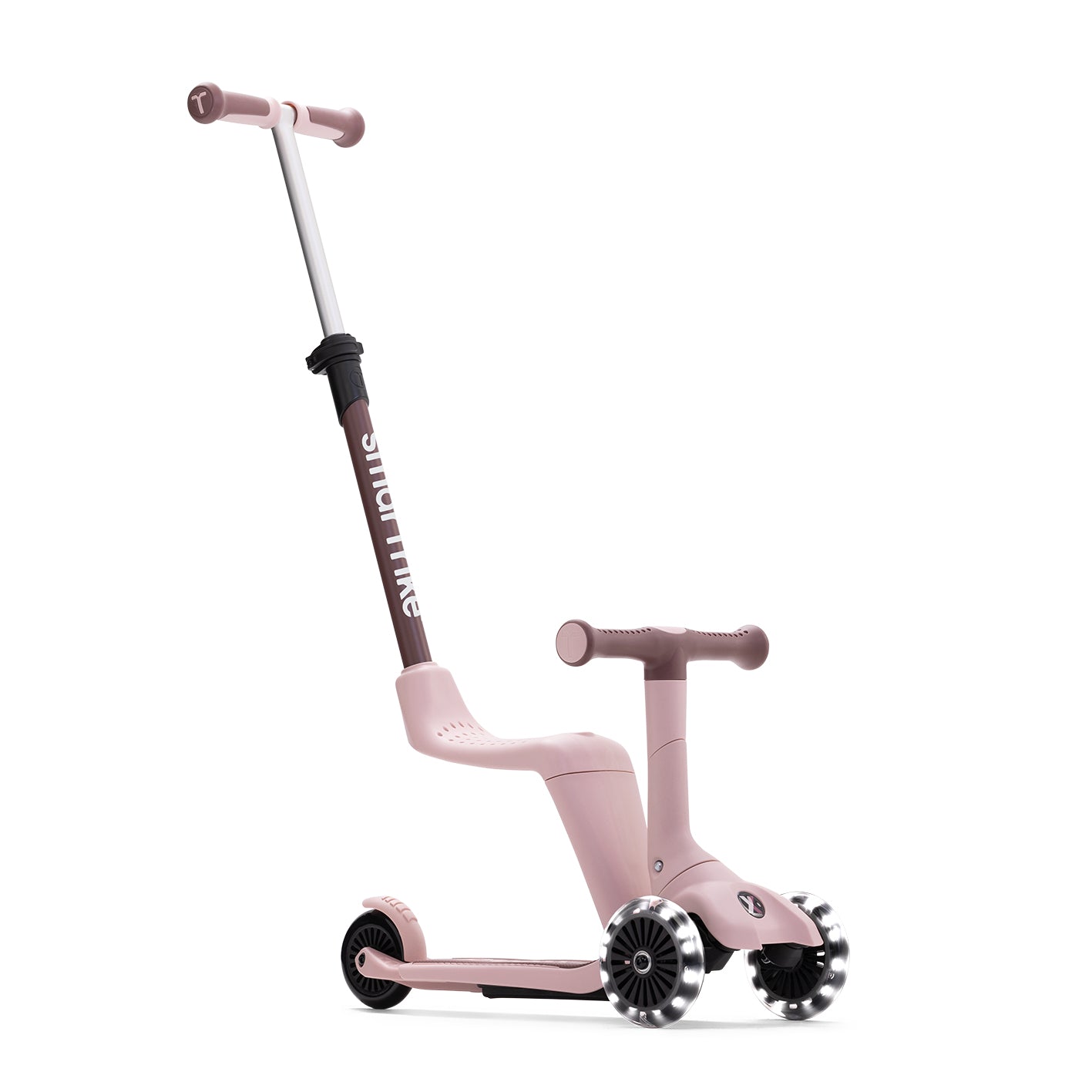 Kinder Scooter mit Sitz in Rosa, umbaubar vom Rutschfahrzeug zum Scooter mit Schiebestange für Kleinkinder ab 1 Jahr