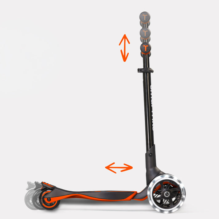 Mitwachsender Kinderroller in Orange mit verstellbarer Lenkerhöhe und anpassbarem Trittbrett – flexibler Scooter für Kinder ab 3 Jahren