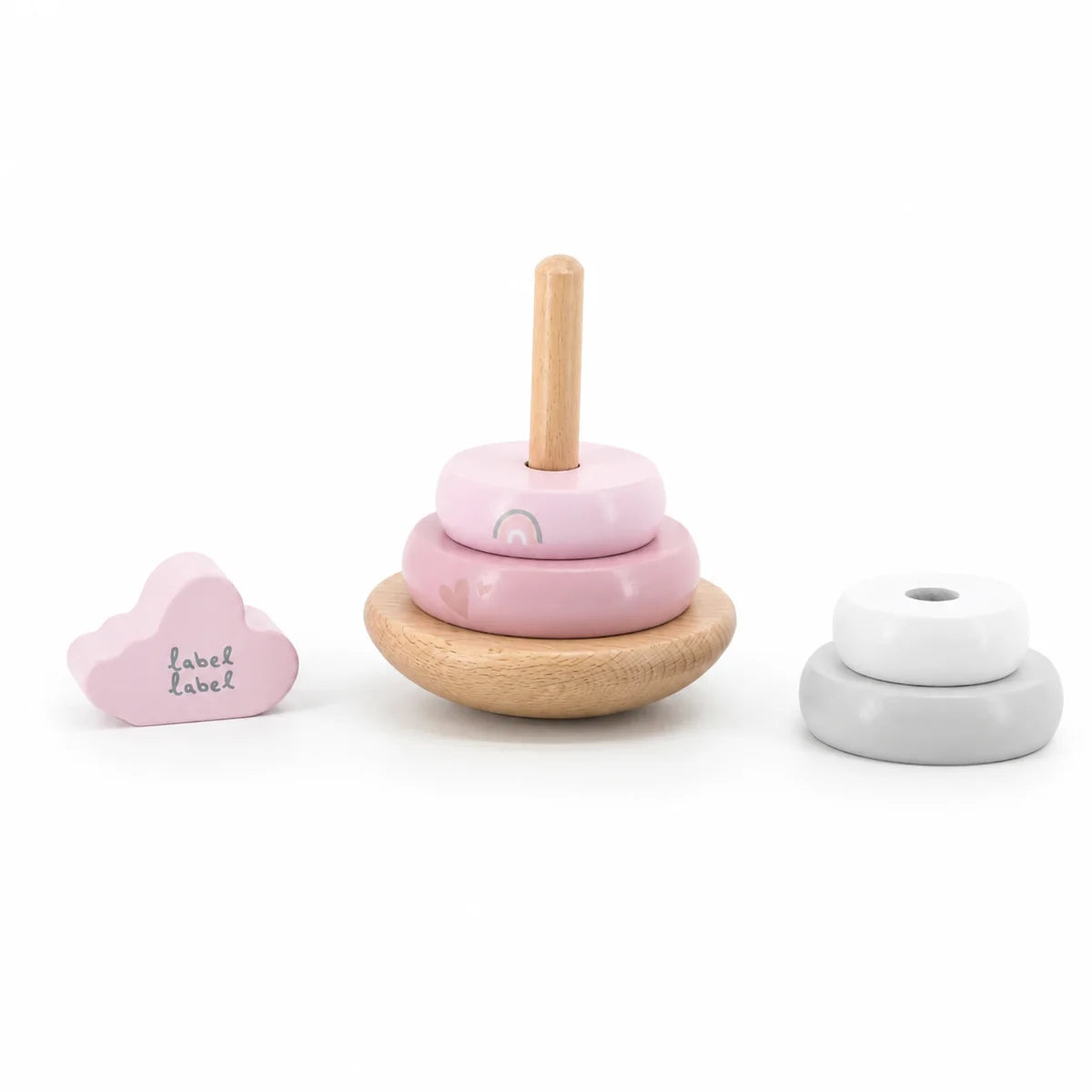 Wooden Stacking Tower Balance Pink by Label Label - Motor Skills Toy with Stacking Rings for Babies from 12 Months