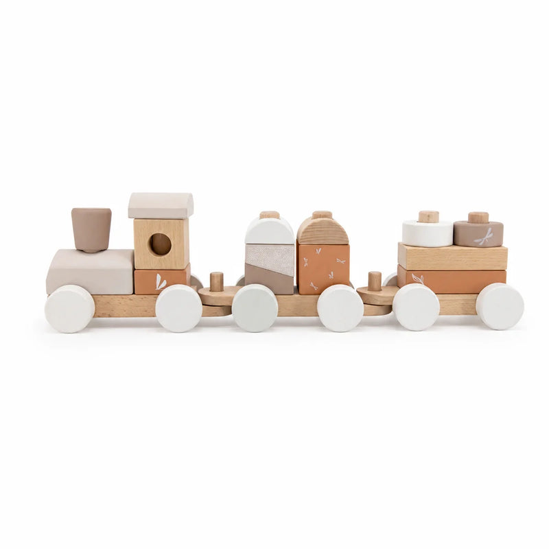 Holzzug zum Stapeln in Nougat von Label Label – Stapelzug & Motorikspielzeug zur Geburt