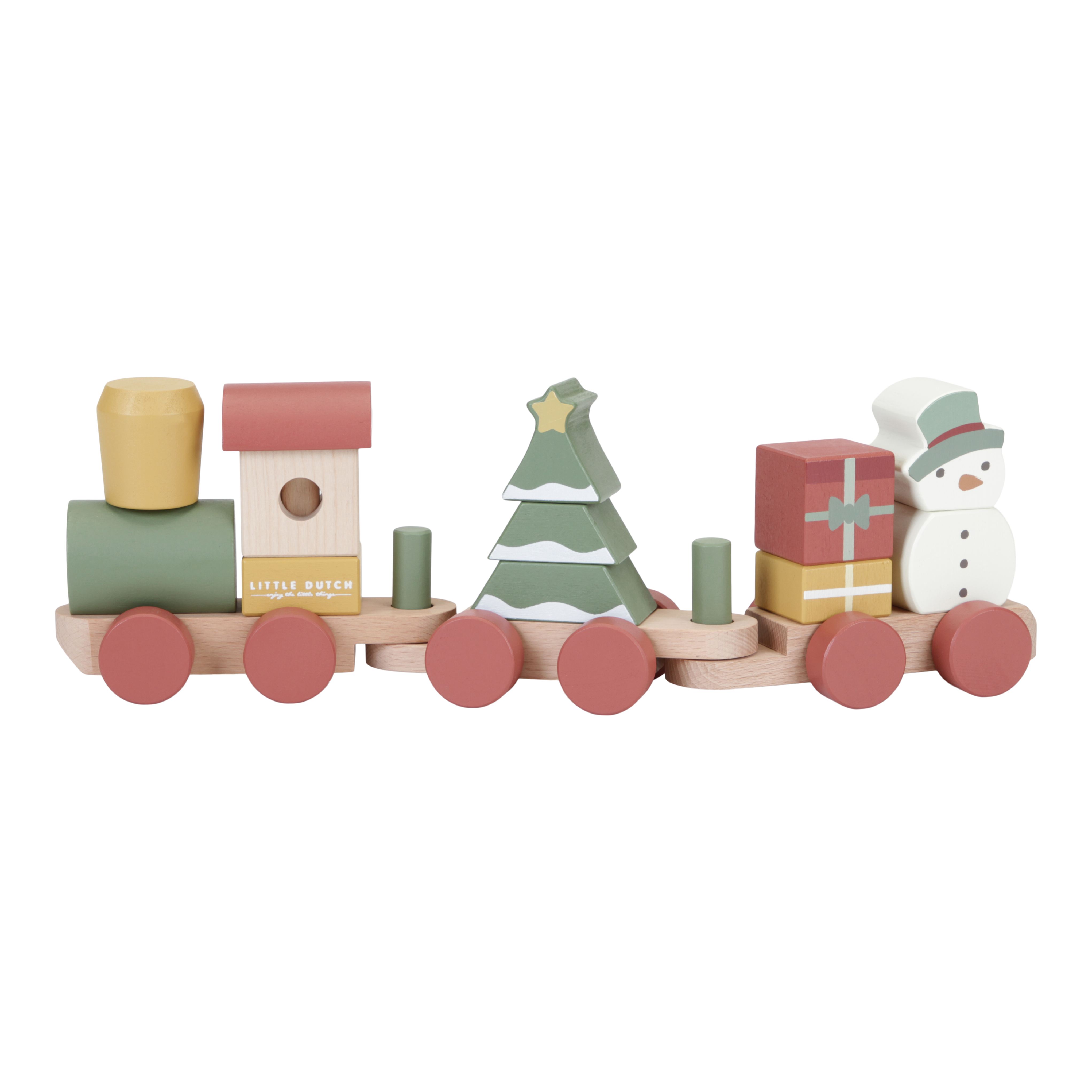 Little Dutch Weihnachts-Holzzug aus Holz mit Tannenbaum, Geschenken und Schneemann