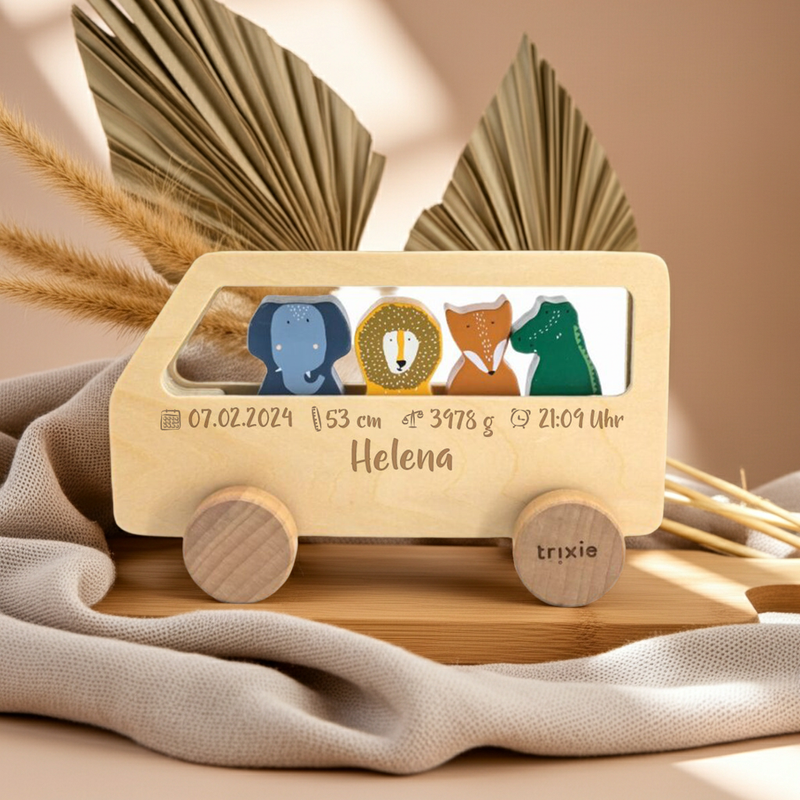 Holz Tierbus für Kinder – Motorikspielzeug aus Holz | Schmatzepuffer