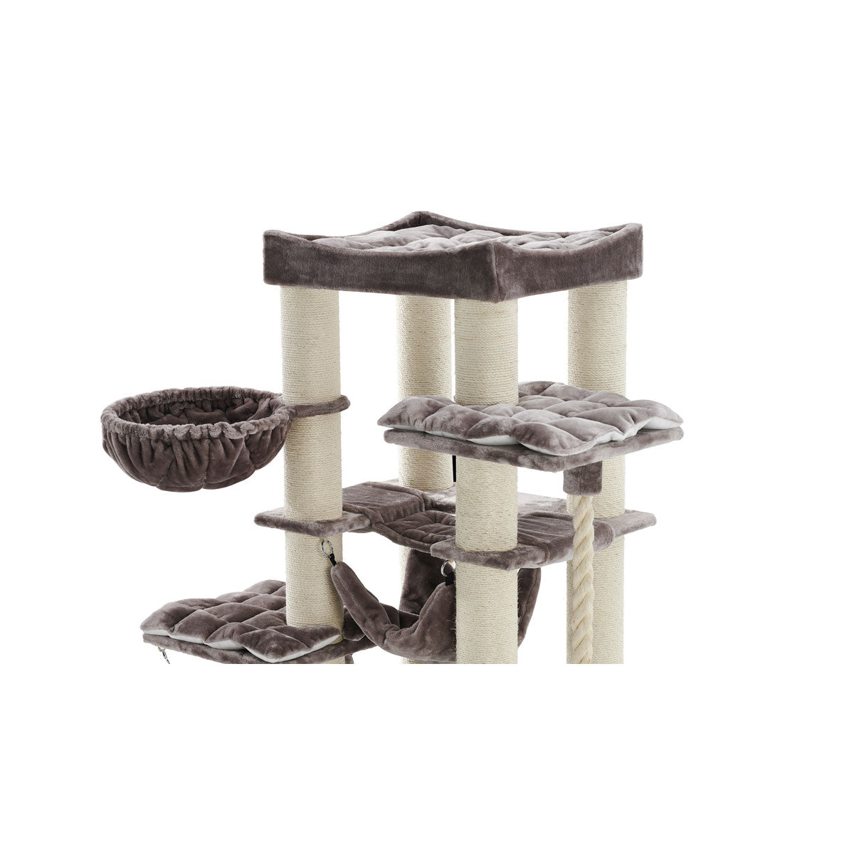 Nobby Kratzbaum Rubi Cappuccino – obere Liegeflächen, Liegemulde und Sisalstämme des 197 cm hohen Kratzbaums