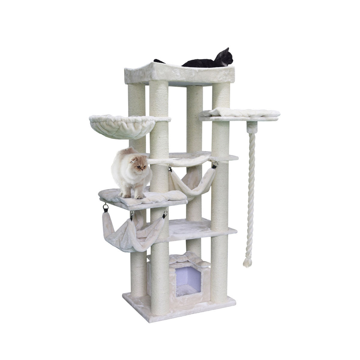 Nobby Kratzbaum Rubi in Cream, 197 cm hoch, mit Höhle, Hängematten, Liegeflächen und Sisalstämmen