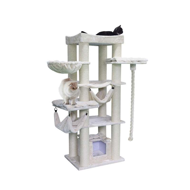 Nobby Kratzbaum Rubi in Cream, 197 cm hoch, mit Höhle, Hängematten, Liegeflächen und Sisalstämmen